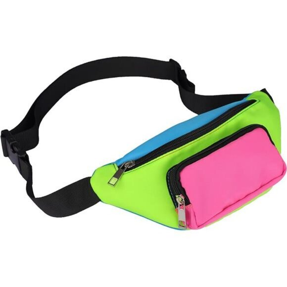 Neon 80s Fanny Pack Belt Bag Festival Rave Travel Waist Bag Plus Size Unisex - Picture 7 of 8